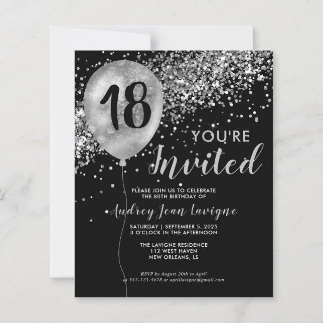 Budget Silver Glitzer Balloon Black 18. Geburtstag (Vorderseite)