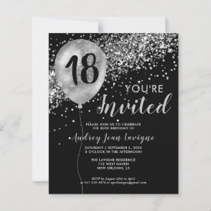 Budget Silver Glitzer Balloon Black 18. Geburtstag
