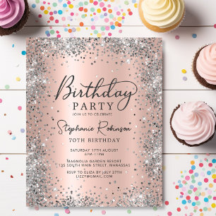 Budget Silver Glitzer Blush 70. Geburtstag Einladu