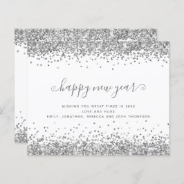 Budget Silver Glitzer Borders Happy New Year Card