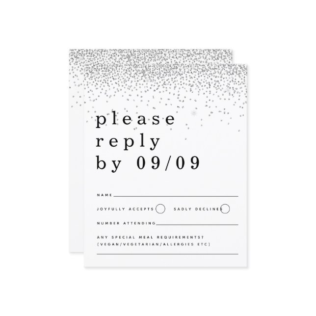 Budget Silver Glitzer Confetti Wedding RSVP (Vorderseite/Rückseite Beispiel)