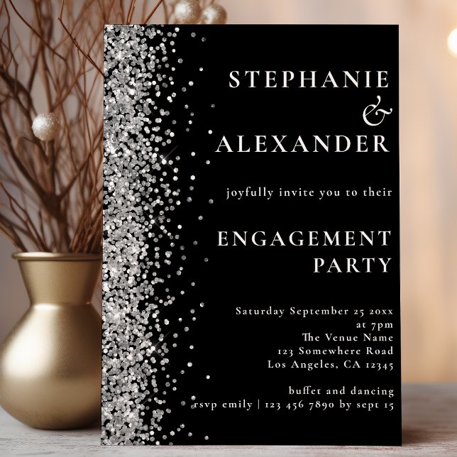 Budget Silver Glitzer Engagement Party Black Invit (Von Creator hochgeladen)