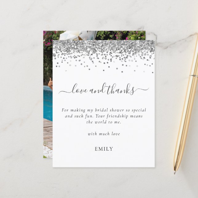 Budget Silver Glitzer Foto Brautparty Danke (Vorderseite/Rückseite Beispiel)