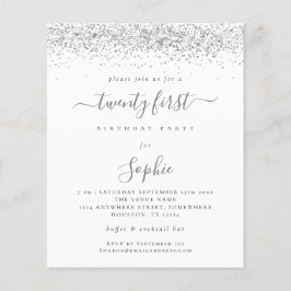 Budget Silver Glitzer Girly 21. Party Einladung