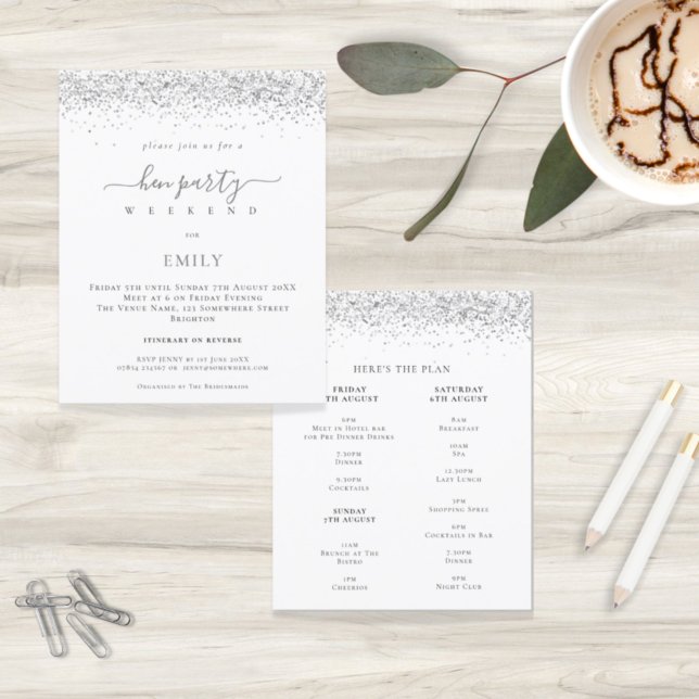 Budget Silver Glitzer Hen Weekend Einladung (Von Creator hochgeladen)