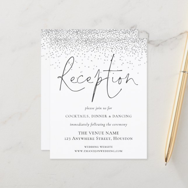 Budget Silver Glitzer Hochzeitsempfehlung Details (Vorderseite/Rückseite Beispiel)