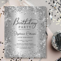Budget Silver Glitzer Metal 10. Geburtstag Einladu
