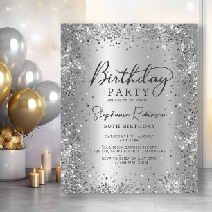 Budget Silver Glitzer Metal 50. Geburtstag Einladu