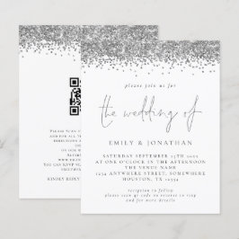 Budget Silver Glitzer QR Code Wedding Einladung