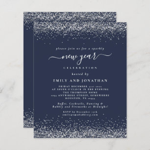 Budget Silver Glitzer Script Blue New Years Party