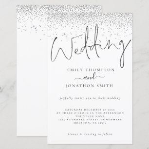 Budget Silver Glitzer Script Wedding Einladung