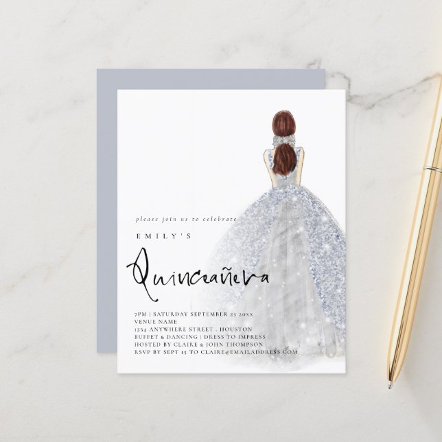 Budget Silver Going Brünett Hair QR Quinceañera (Vorderseite/Rückseite Beispiel)