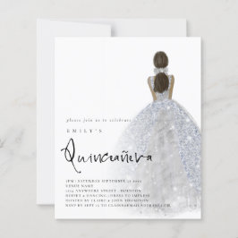 Budget Silver Gown Dunkle Haare QR Quinceañera