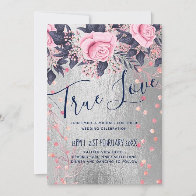 BUDGET Silver Rosegold Navy Pink Metallic Wedding (Vorderseite)