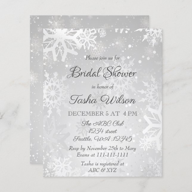 Budget Silver Snowflakes Bridal Dusche Einladung (Vorne/Hinten)