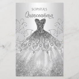 Budget Silver Sparkle Kleid Quinceañera Einladung