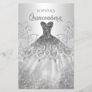 Budget Silver Sparkle Kleid Quinceañera Einladung