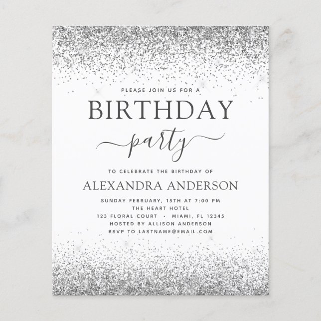 Budget Silver White Jay Age Geburtstag Glitzer (Vorderseite)