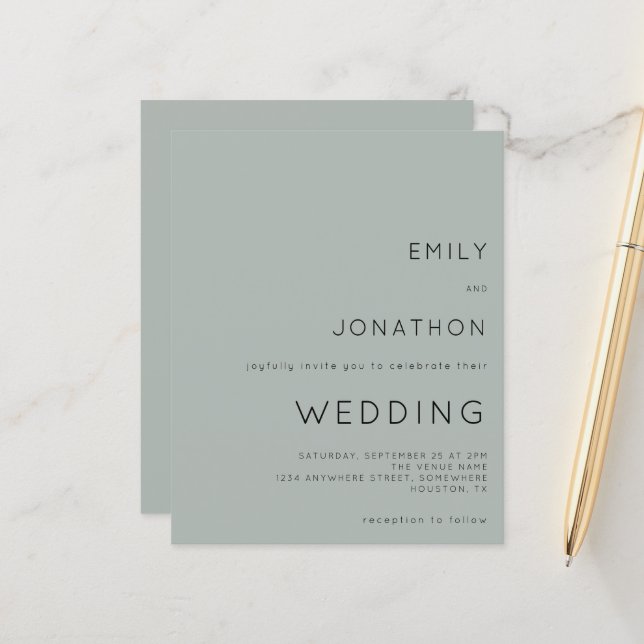 Budget Silvery Sage Green Wedding Einladung (Vorderseite/Rückseite Beispiel)