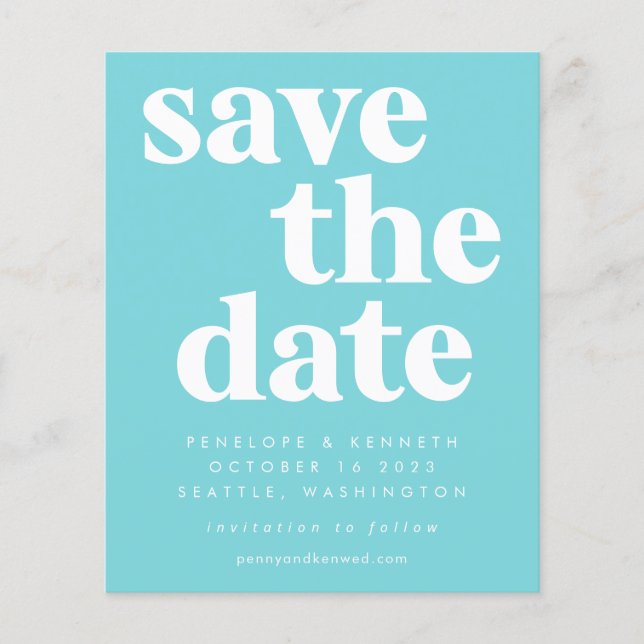 Budget Simple Bold Aqua Blue Save the Date Card (Vorderseite)