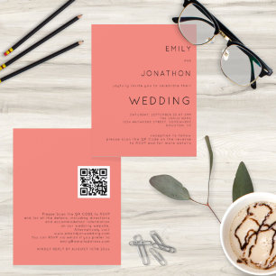 Budget Simple Coral Rose QR Code Hochzeit Einladun