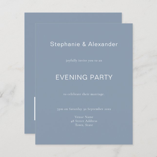 Budget Simple Dusty Blue QR Wedding Party Einladun (Vorne/Hinten)