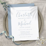 Budget Simple Dusty Blue Script Hochzeit Einladung<br><div class="desc">Mit seinen charakteristischen Stilnamen kann diese elegante,  preisgekrönte blaue Hochzeitseinladung mit Ihren Informationen in schicker Schrift personalisiert werden. Entwickelt von Thisisnotme©</div>