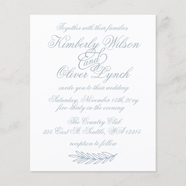 Budget Simple Dusty Blue Wedding Einladung (Vorderseite)