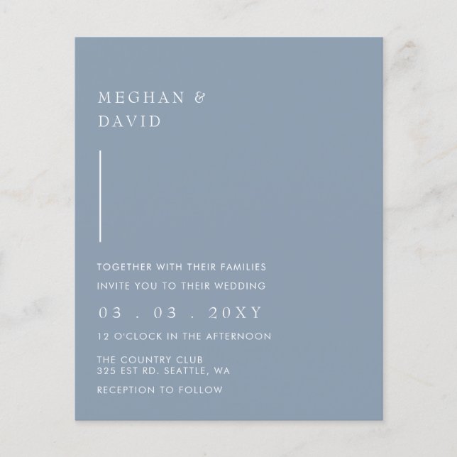 Budget Simple Dusty Blue Wedding Einladung (Vorderseite)