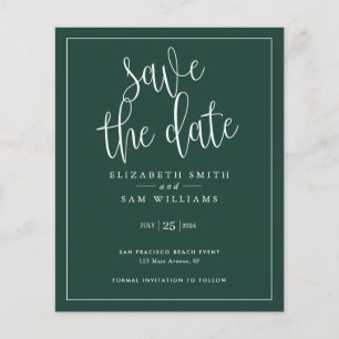 Budget Simple Elegant Emerald Save the Date einlad Flyer