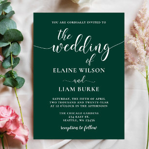 Budget Simple Emerald Green Wedding Einladung