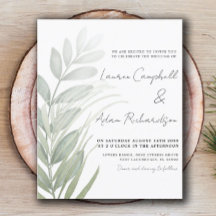 Budget Simple Foliage Green Wedding Einladung