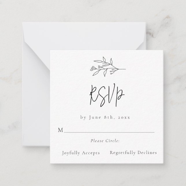 Budget Simple Foliage Wedding RSVP Card Mitteilungskarte (Vorderseite)