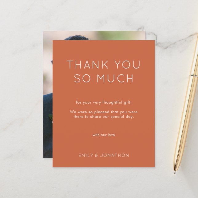 Budget Simple Foto Wedding Terracotta Vielen Dank (Vorderseite/Rückseite Beispiel)