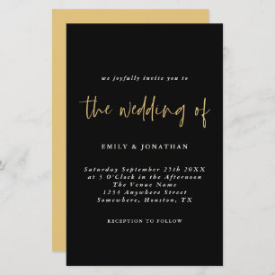 Budget Simple Gold Black Wedding Einladung