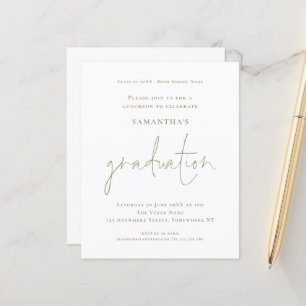 Budget Simple Gold White Grad Luncheon Einladung