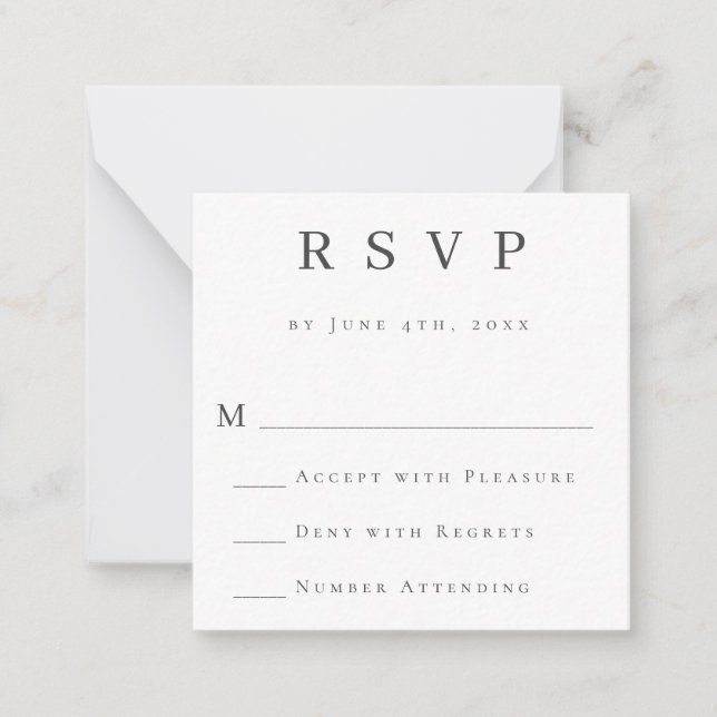 Budget Simple Gray Modern Wedding RSVP Card Mitteilungskarte (Vorderseite)