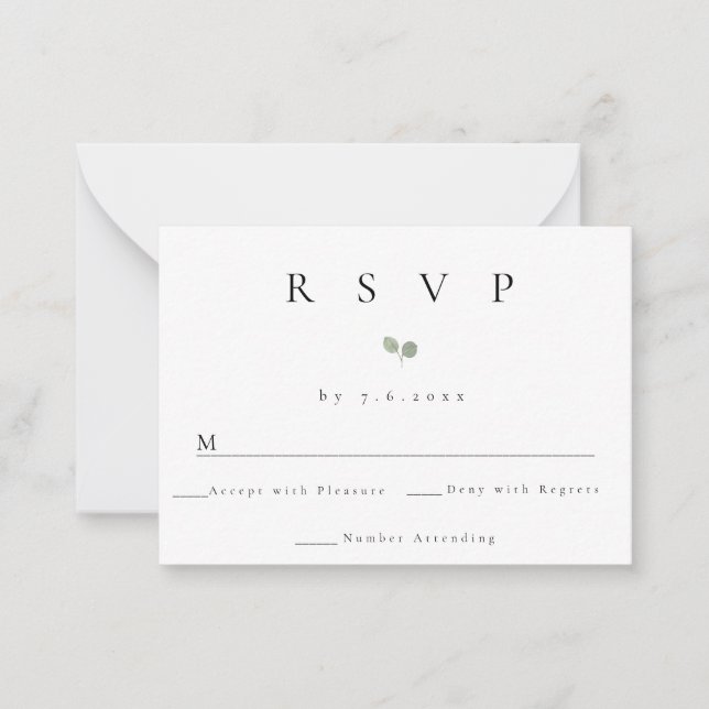 Budget Simple Green Wedding Response RSVP Card Mitteilungskarte (Vorderseite)