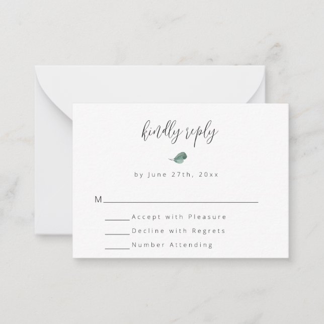 Budget Simple Green Wedding RSVP Card Mitteilungskarte (Vorderseite)