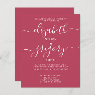 Budget Simple Magenta Modern Wedding Einladung