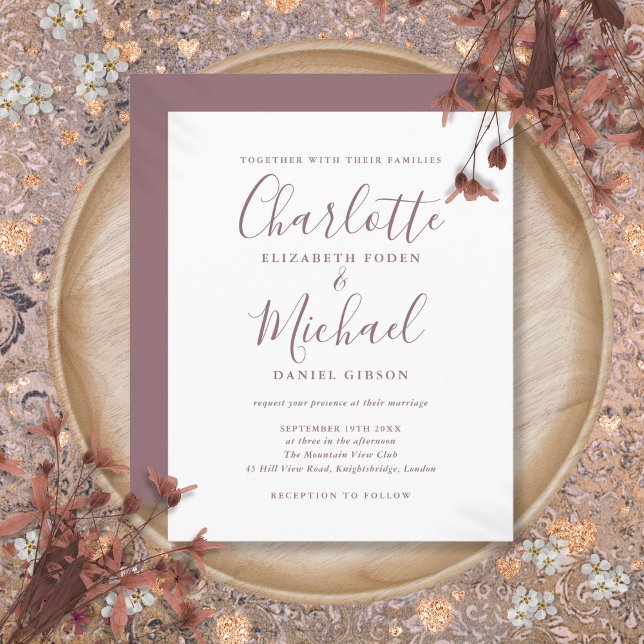 Budget Simple Mauve Script Wedding Einladung (Budget Simple Mauve Script Wedding Invitation)