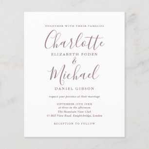 Budget Simple Mauve Script Wedding Einladung