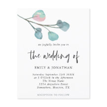Budget Simple Pastel Eucalyptus Wedding Einladung