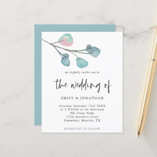 Budget Simple Pastel Eucalyptus Wedding Einladung