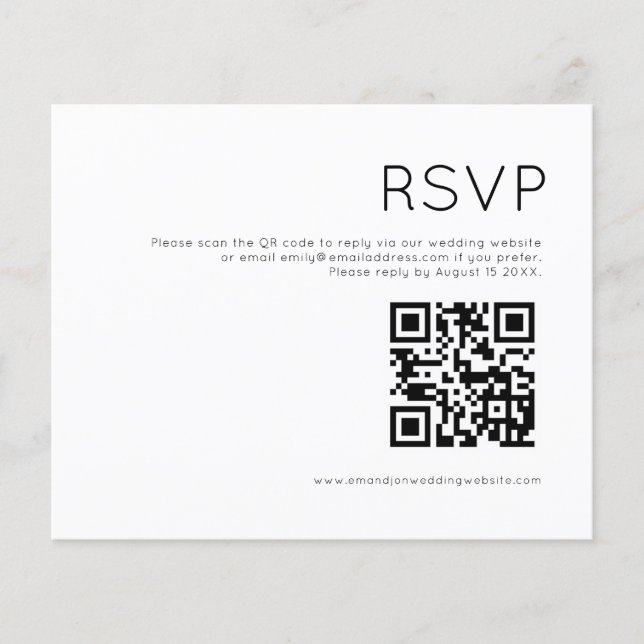 Budget Simple QR Code Black and White Wedding RSVP (Vorderseite)