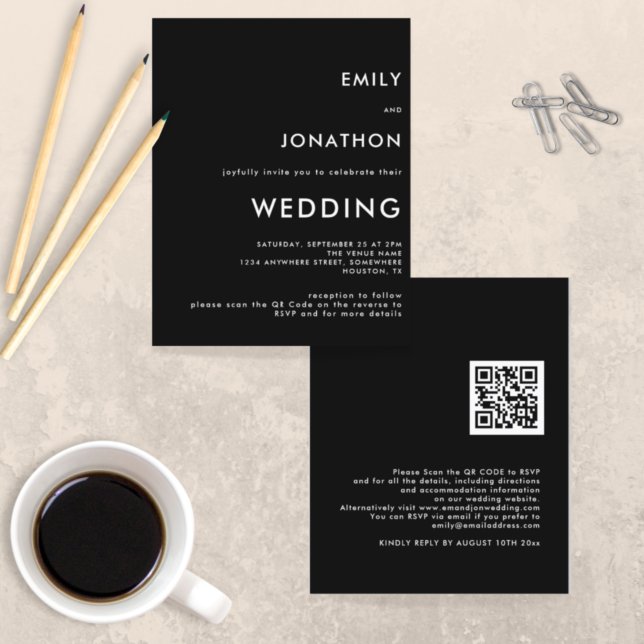 Budget Simple QR Code Black Wedding Einladung (Von Creator hochgeladen)
