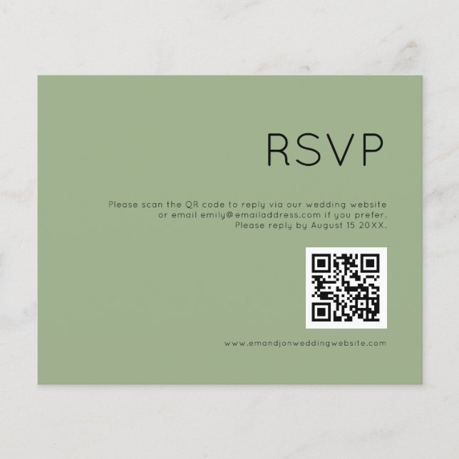 Budget Simple QR Code Sage Wedding RSVP (Vorderseite)