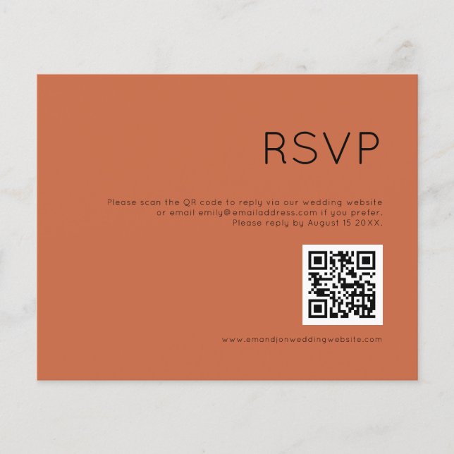 Budget Simple QR Code Terracotta Wedding RSVP (Vorderseite)