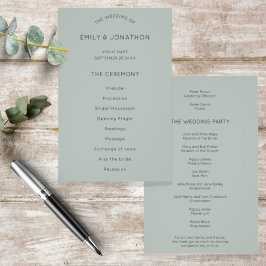 Budget Simple Silvery Sage Green Wedding Programm