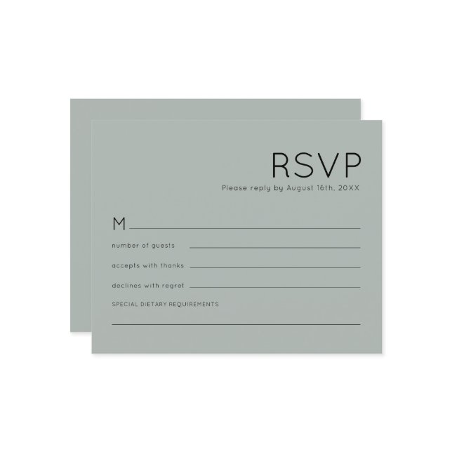 Budget Simple Silvery Sage Green Wedding RSVP (Vorderseite/Rückseite Beispiel)